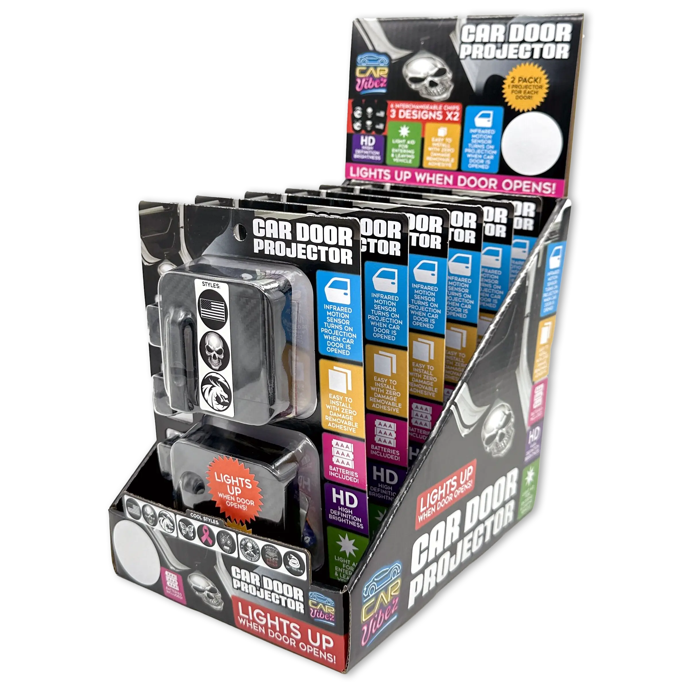 Car Door Light Projector with Assorted Designs - 6 Pieces Per Retail Ready Display 23694 CAR VIBEZ
