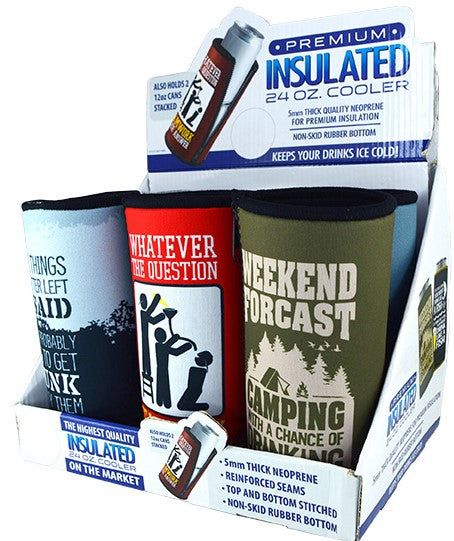 ITEM NUMBER 023809 24OZ NEOPRENE CAN COOLER 6 PIECES PER DISPLAY