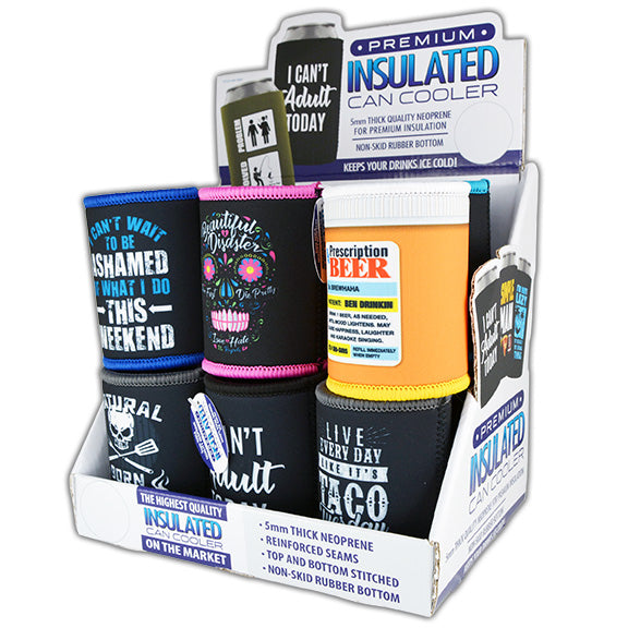 ITEM NUMBER 023937 NEOPRENE 5MM CAN COOLER 12 PIECES PER DISPLAY