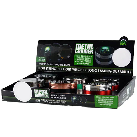 Metal 4 Piece Grinder with Magnetic Closure - 6 Pieces Per Retail Ready Display 23947 SMOKEZILLA