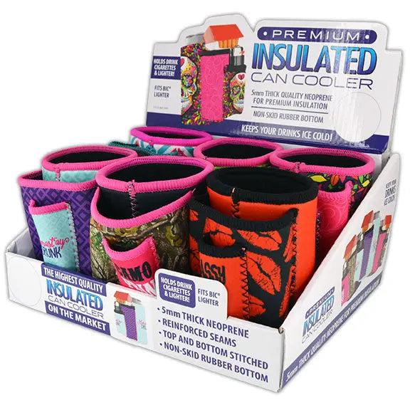 Neoprene Can and Bottle Cooler with Cigarette Pouch - 6 Pieces Per Retail Ready 24062 POLAR GEAR