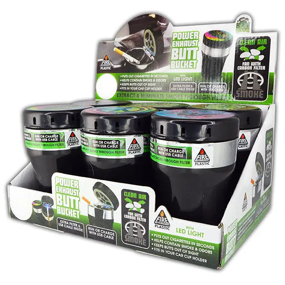 Printed Lid Butt Bucket Ashtray with Power Exhaust Fan - 6 Per Retail Ready Display 24394 SMOKEZILLA