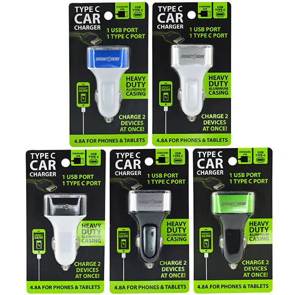 Car Charger Dual Port USB / USB-C 2.4 Amp - 6 Pieces Per Retail Ready Display 24491 GADGET GEAR