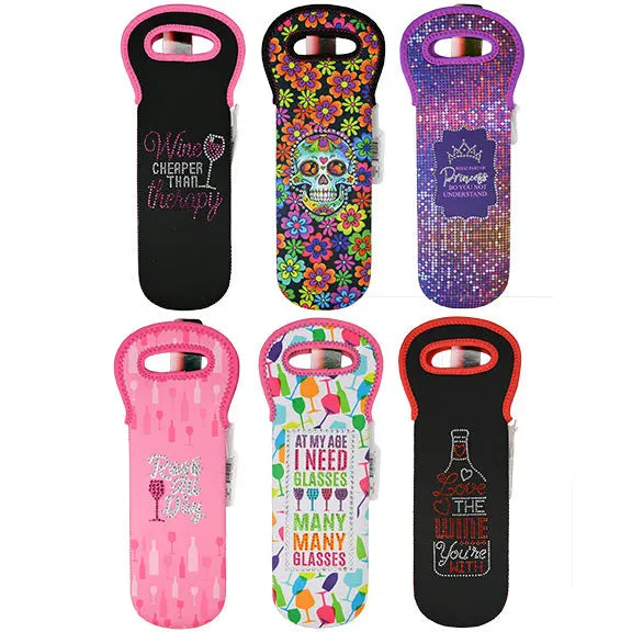 Neoprene Wine Bottle Carrier with Rhinestones - 6 Per Pieces Retail Ready Display 24523 POLAR GEAR