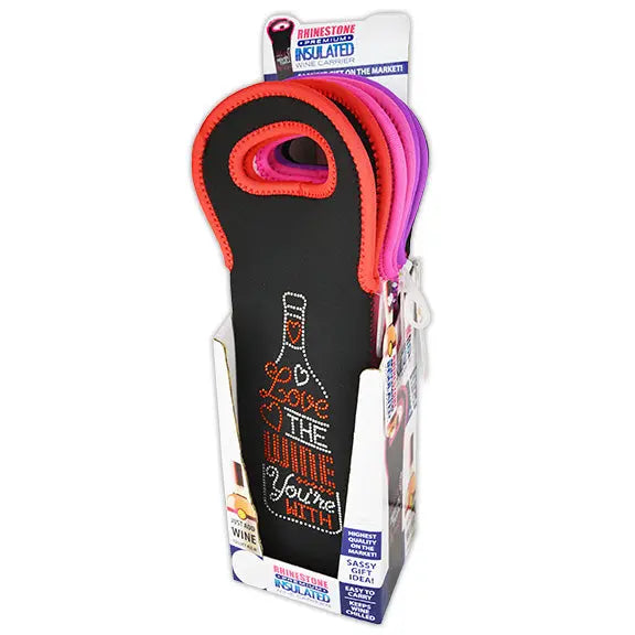 Neoprene Wine Bottle Carrier with Rhinestones - 6 Per Pieces Retail Ready Display 24523 POLAR GEAR
