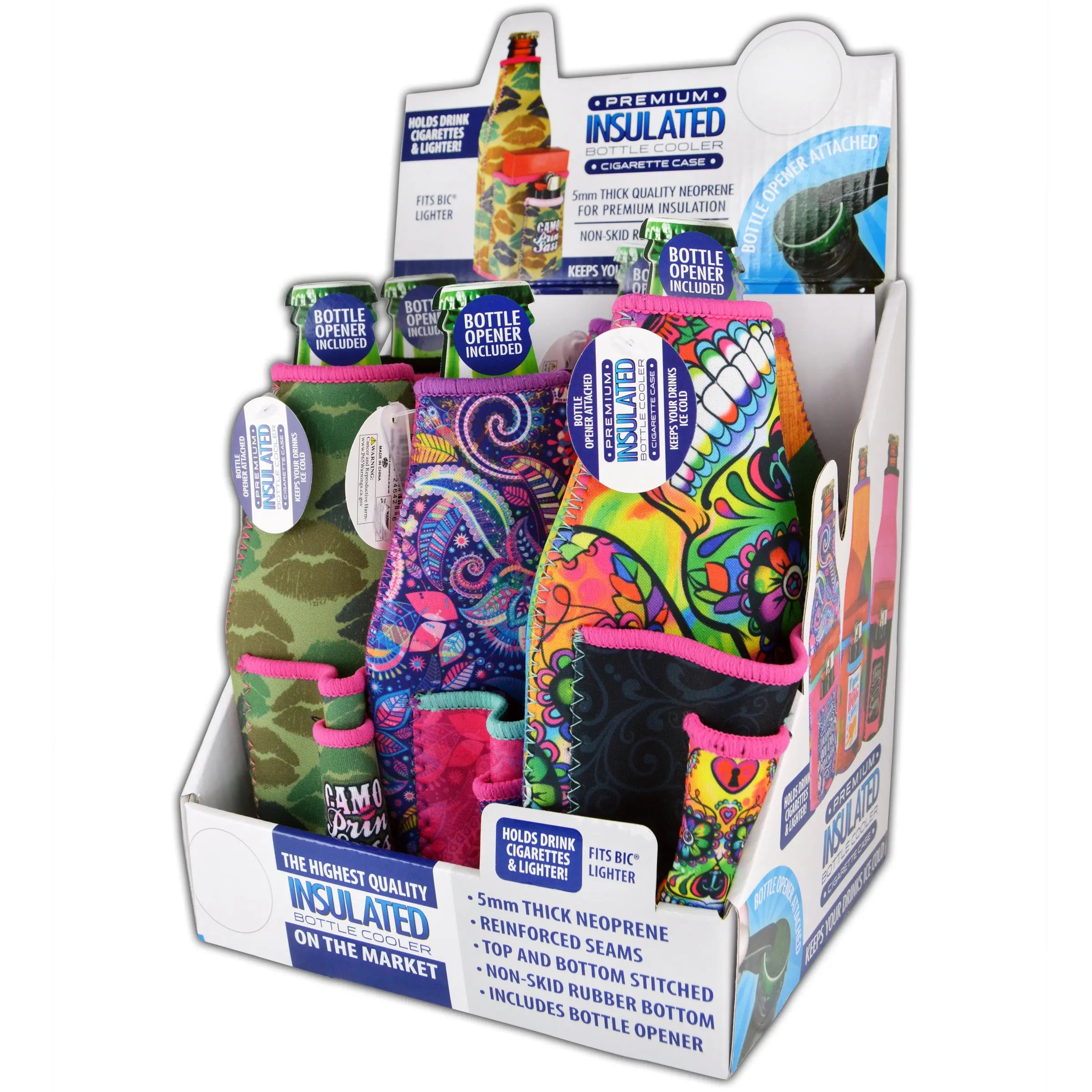 Neoprene 16 Oz Bottle Suit Cooler with Cigarette Pouch - 6 Per Retail Ready Display 24642 POLAR GEAR