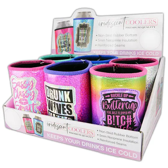 Neoprene Iridescent Can and Bottle Cooler - 6 Pieces Per Retail Ready Display 24676 POLAR GEAR