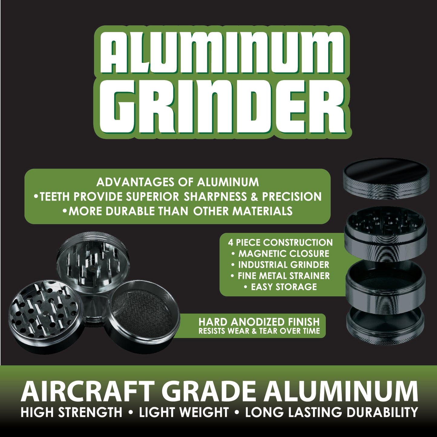ITEM NUMBER 024865 ALUMINUM GRINDER 63MM 6 PIECES PER DISPLAY