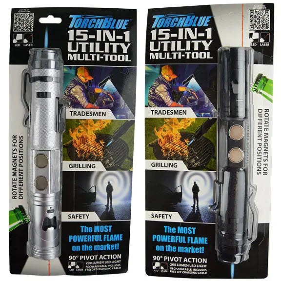 Metal Multi-Tool Torch Stick Lighter with LED Light - 6 Pieces Per Retail Ready Display 24964 TORCH BLUE