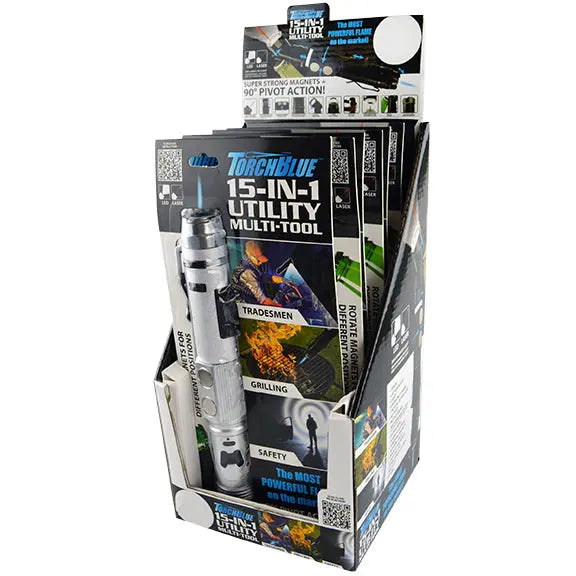 Metal Multi-Tool Torch Stick Lighter with LED Light - 6 Pieces Per Retail Ready Display 24964 TORCH BLUE