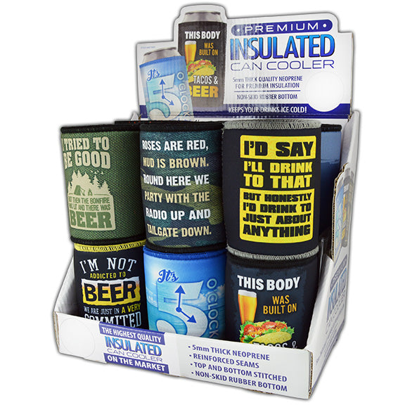ITEM NUMBER 025198 5MM CAN COOLER 12 PIECES PER DISPLAY