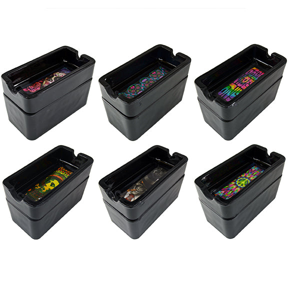 ITEM NUMBER 025625 BLACK GLASS STASHTRAY 6 PIECES PER DISPLAY