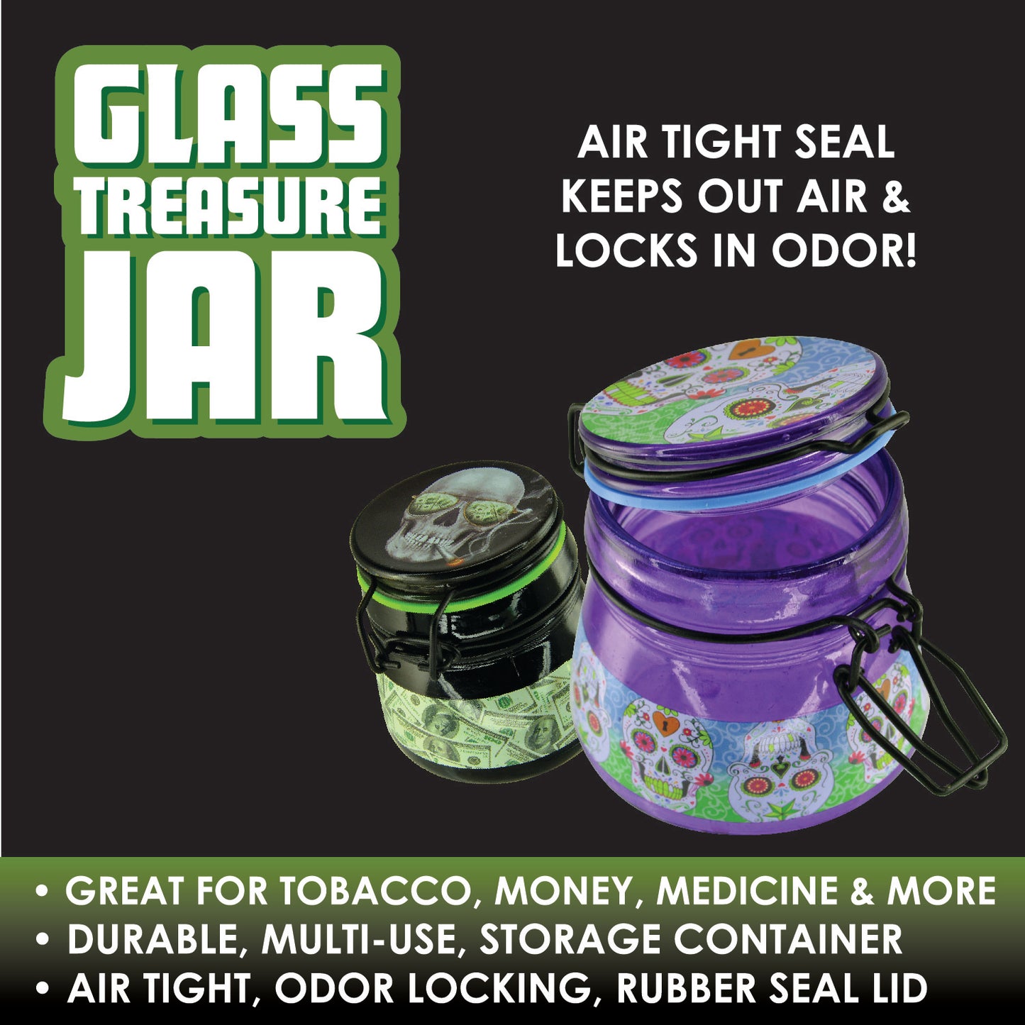ITEM NUMBER 025629 GLASS JAR METAL CLASP 6 PIECES PER DISPLAY