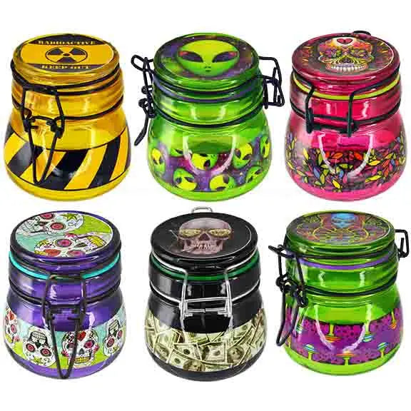 Glass Storage Jar with Clasp - 6 Pieces Per Retail Ready Display 25629 SMOKEZILLA