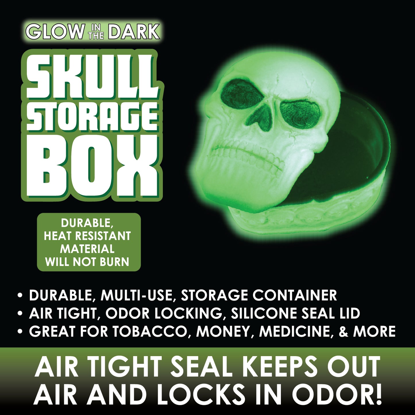 ITEM NUMBER 026010 GLOW IN THE DARK SKULL TREASURE BOX 6 PIECES PER DISPLAY
