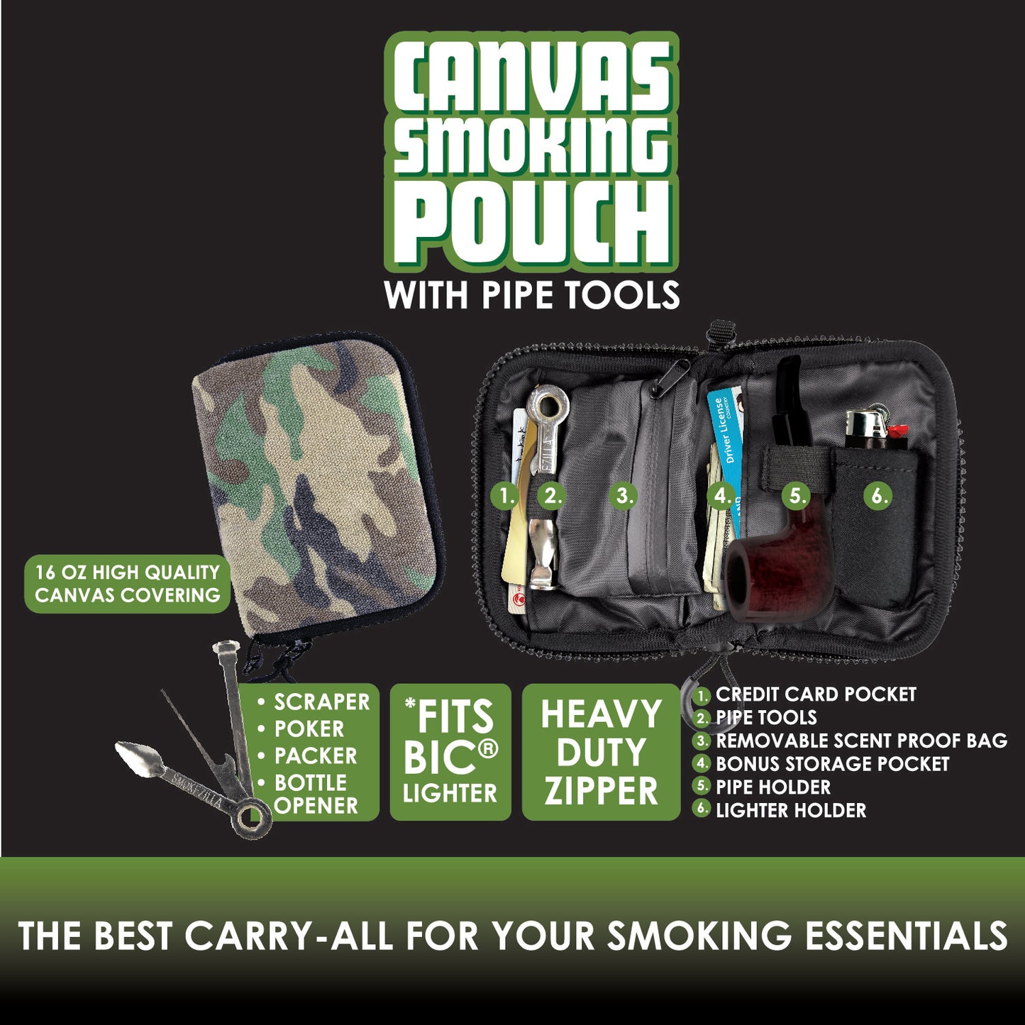 ITEM NUMBER 026016 CANVAS SMOKING BAG 6 PIECES PER DISPLAY