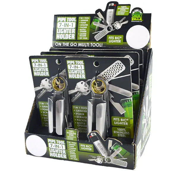 Metal Lighter Case Key Chain with Grinder - 6 Pieces Per Retail Ready Display 26044 SMOKEZILLA