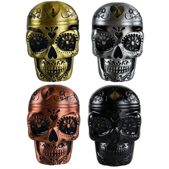 Metal 3 Piece Skull Grinder with Magnetic Closure - 6 Pieces Per Retail Ready Display 26092 SMOKEZILLA