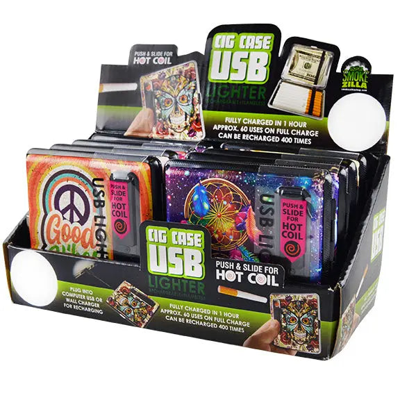 Cigarette Case with USB Coil Lighter - 6 Pieces Per Retail Ready Display 26155 SMOKEZILLA