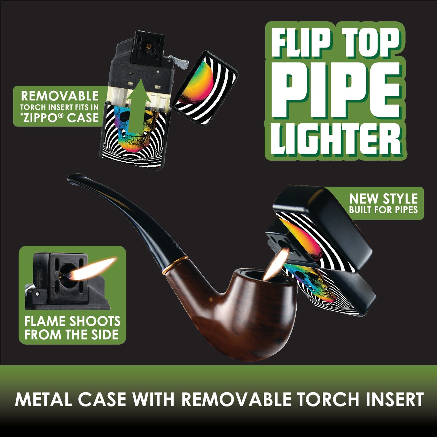 ITEM NUMBER 026167 FLIP TOP PIPE LIGHTER 12 PIECES PER DISPLAY