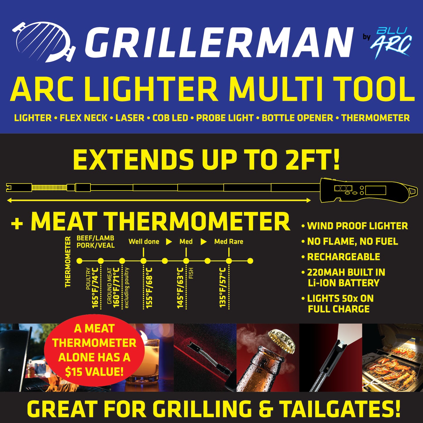 ITEM NUMBER 026435 ARC GRILL LIGHTER WITH THERMOMETER 6 PIECES PER DISPLAY