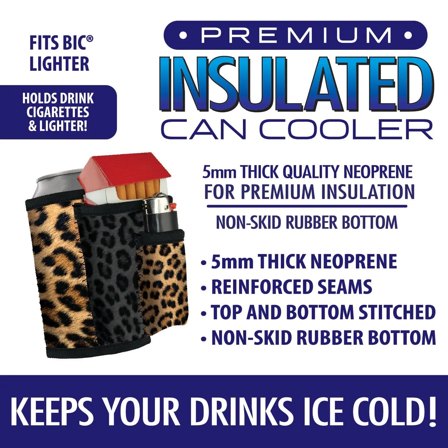 Neoprene Can and Bottle Cooler with Cigarette Pouch - 6 Pieces Per Retail Ready 26443 POLAR GEAR