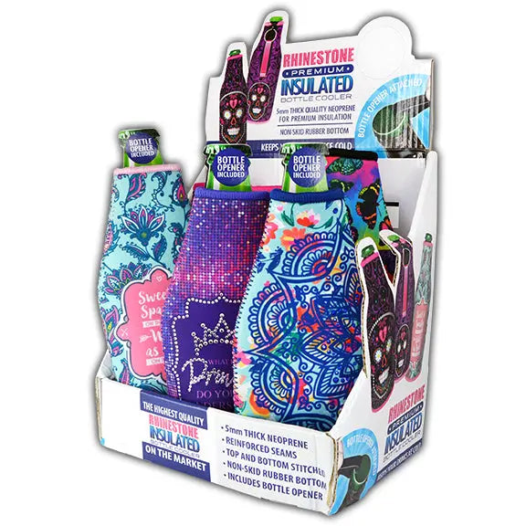 Neoprene Rhinestone Bottle Suit Cooler - 6 Per Retail Ready Display 26448 POLAR GEAR