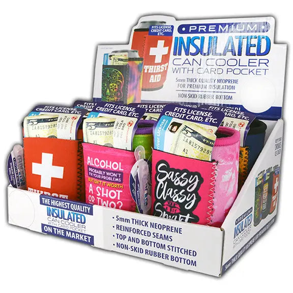 Neoprene Can and Bottle Cooler with Card Pocket - 6 Pieces Per Retail Ready Display 26453 POLAR GEAR