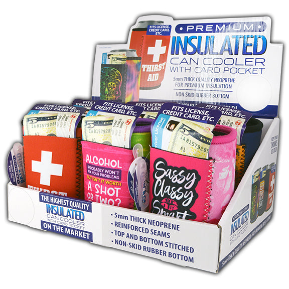 ITEM NUMBER 026453 CAN COOLER CARD POCKET 6 PIECES PER DISPLAY