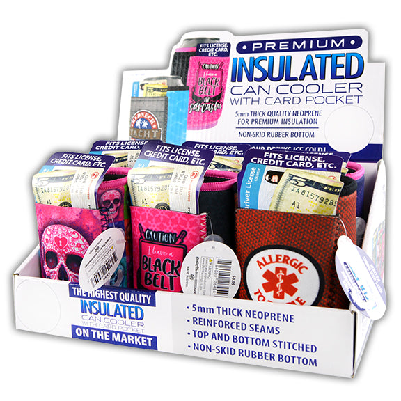 ITEM NUMBER 026454 CAN COOLER CARD POCKET D 6 PIECES PER DISPLAY