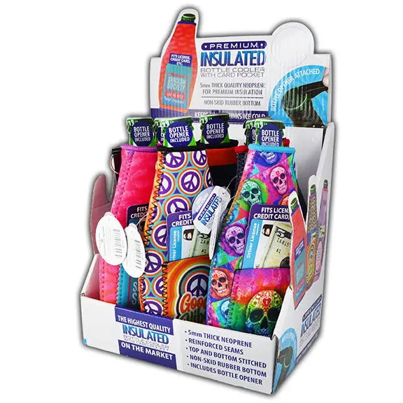 Neoprene 16 Oz bottle suit Cooler with Card Pocket - 6 Per Retail Ready Display 26457 POLAR GEAR