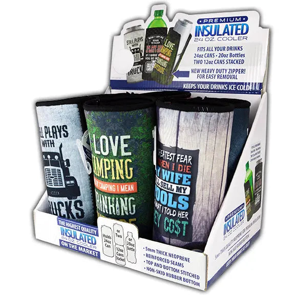 Neoprene 24 Oz Can and Bottle Cooler - 6 Pieces Per Retail Ready Display 26584 POLAR GEAR