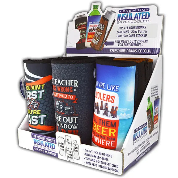 Neoprene 24 Oz Can and Bottle Cooler - 6 Pieces Per Retail Ready Display 26588 POLAR GEAR