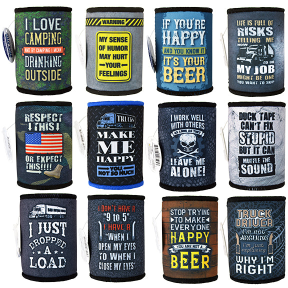ITEM NUMBER 026595 HIGHWAY 5MM CAN COOLER MIX A 12 PIECES PER DISPLAY