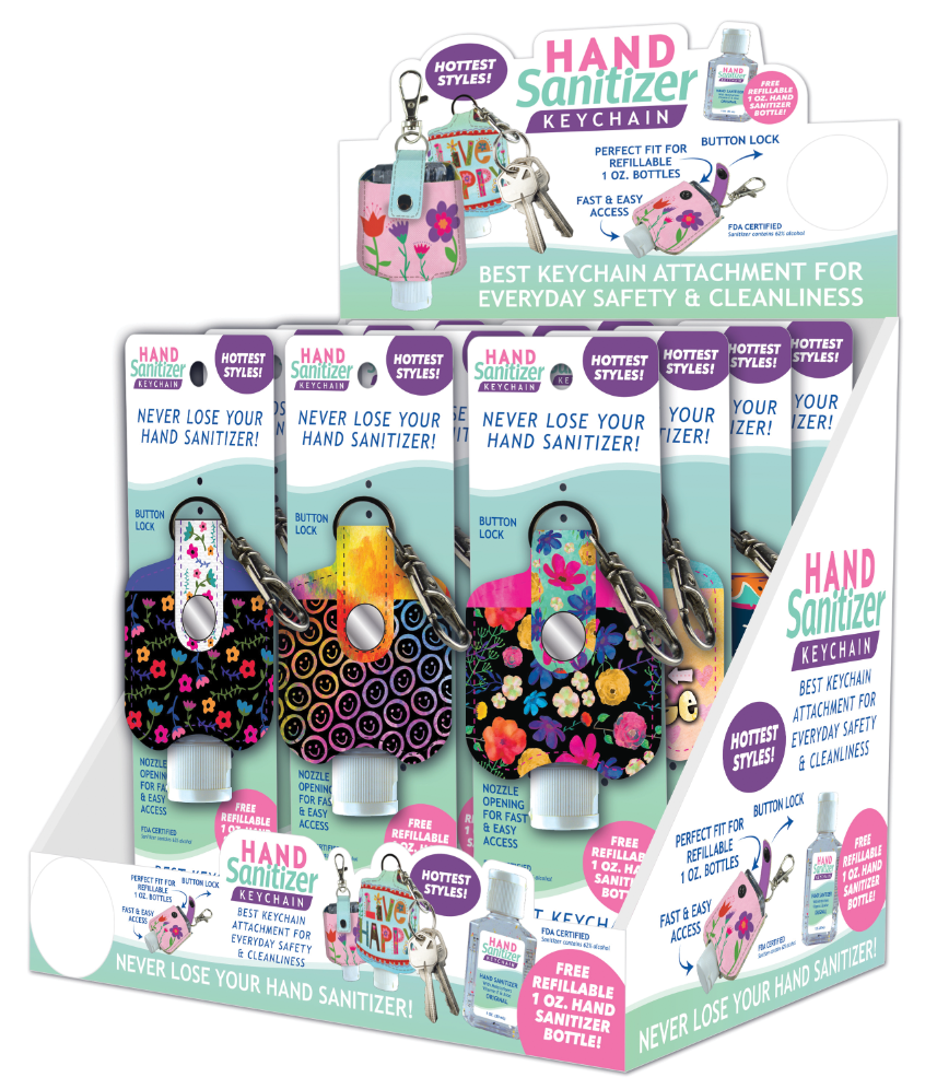 ITEM NUMBER 028269 PRINT HAND SANITIZER KEYCHAIN 12 PIECES PER DISPLAY