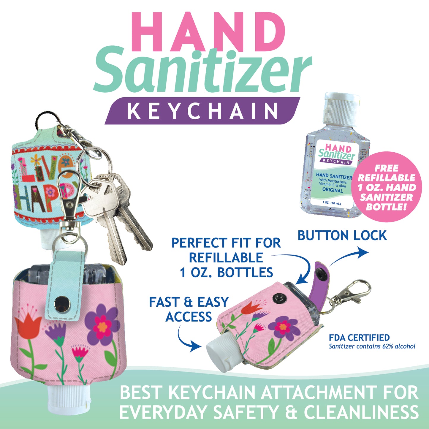 ITEM NUMBER 028269 PRINT HAND SANITIZER KEYCHAIN 12 PIECES PER DISPLAY