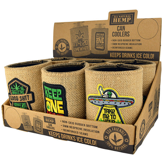 ITEM NUMBER 030000 HEMP CAN COOLER MIX X 6 PIECES PER DISPLAY