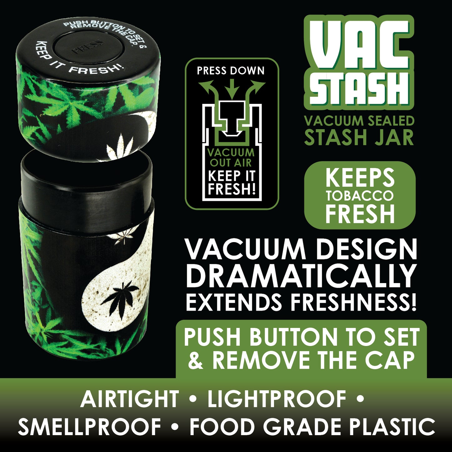 ITEM NUMBER 030007 PRINTED VACUUM JAR CONTAINER MIX X 6 PIECES PER DISPLAY
