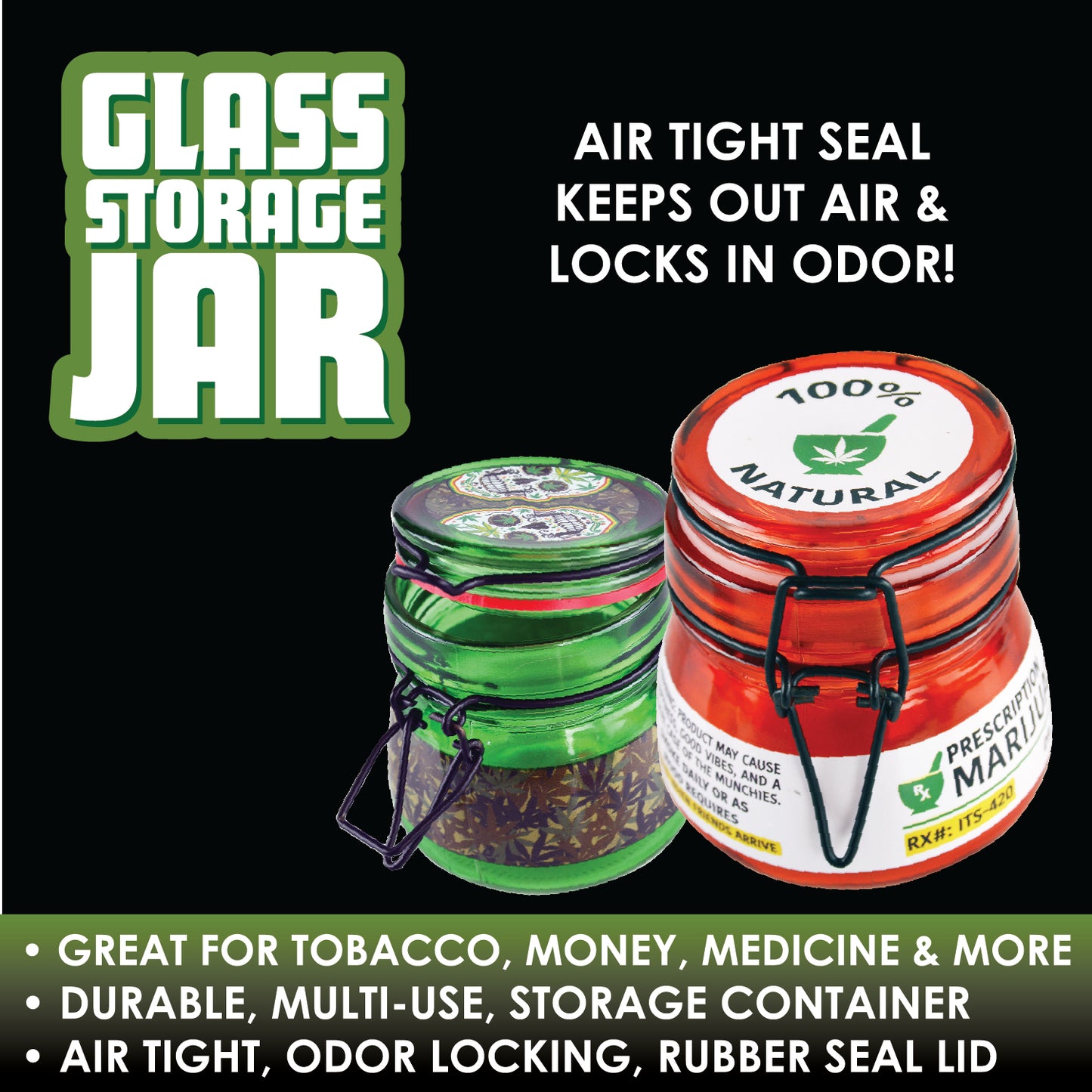 ITEM NUMBER 030012 GLASS JAR METAL CLASP MIX X 6 PIECES PER DISPLAY