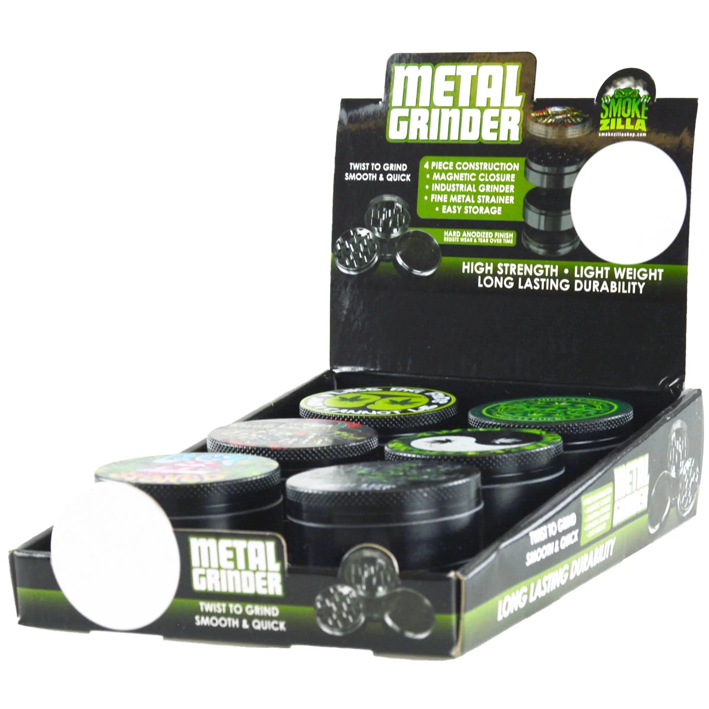 Metal 4 Piece Grinder with Printed Top - 6 Pieces Per Retail Ready Display 30015 SPICY ZILLA