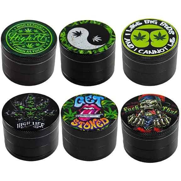 Metal 4 Piece Grinder with Printed Top - 6 Pieces Per Retail Ready Display 30015 SPICY ZILLA