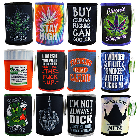 ITEM NUMBER 030020 5MM CAN COOLER MIX X 12 PIECES PER DISPLAY