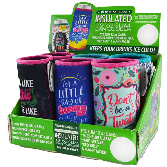 Neoprene Slim Can and Bottle Cooler - 6 Pieces Per Retail Ready Display 30021 POLAR GEAR