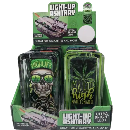 Glass Ashtray with LED Light-Up Design - 6 Per Retail Ready Display 30028 SPICY ZILLA