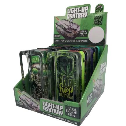 Glass Ashtray with LED Light-Up Design - 6 Per Retail Ready Display 30028 SPICY ZILLA