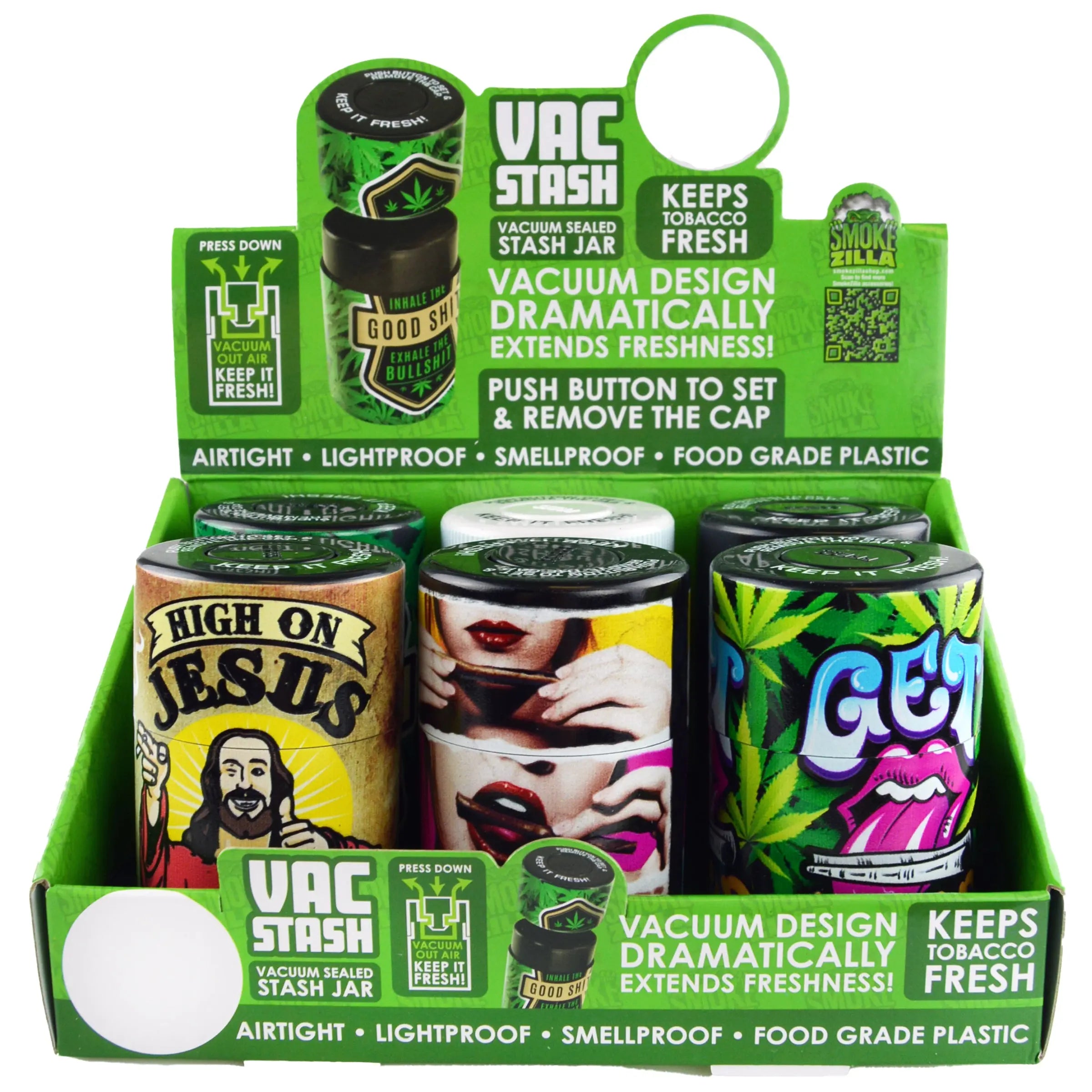 Printed Vacuum Jar Container 6 Pieces Per Retail Ready Display 30037 SPICY ZILLA