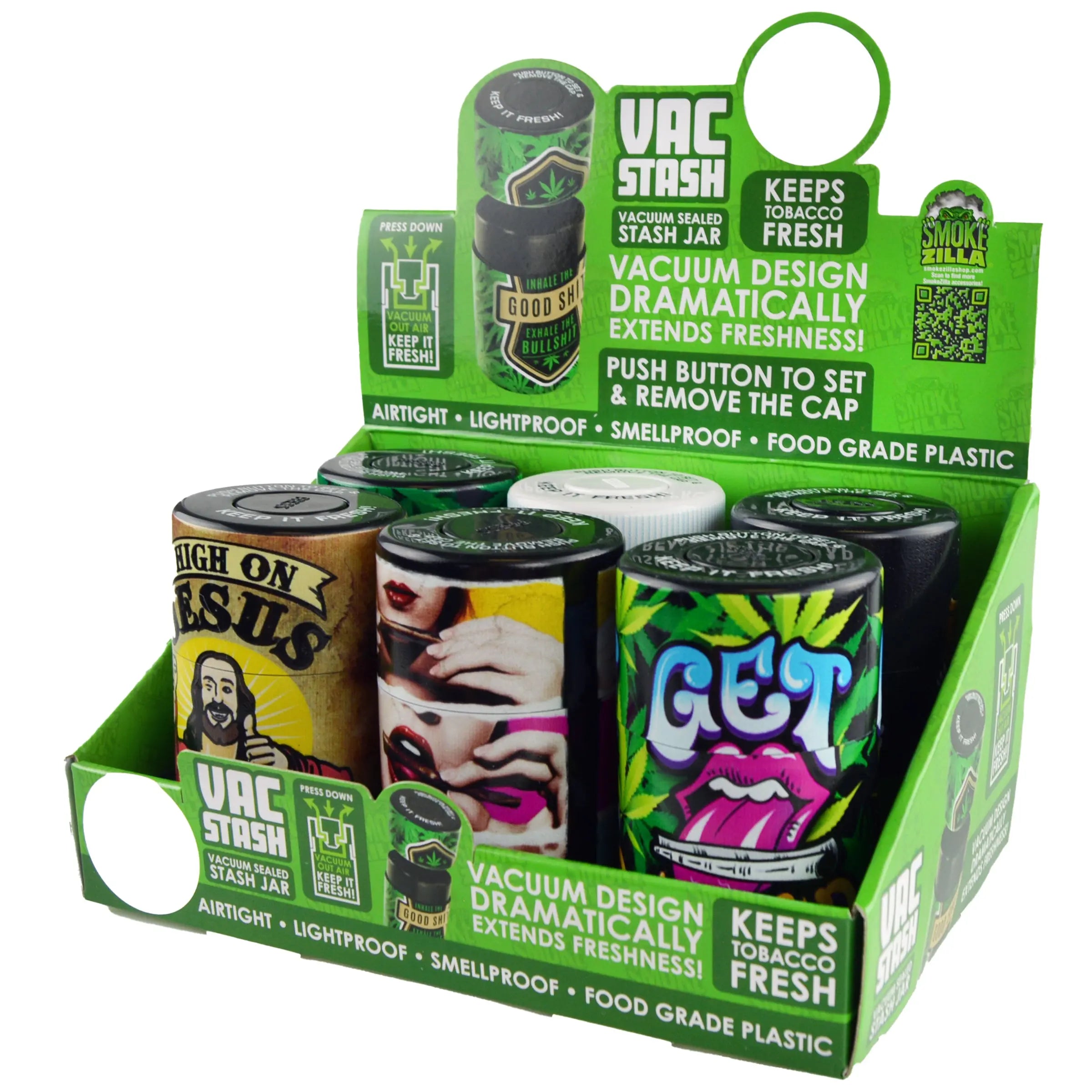 Printed Vacuum Jar Container 6 Pieces Per Retail Ready Display 30037 SPICY ZILLA