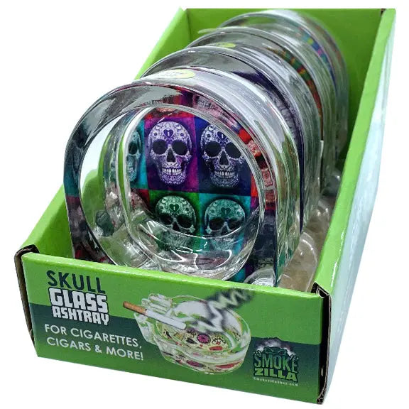 Glass Ashtray in Skull Shaped Design - 4 Pieces Per Retail Ready Display 40932 SMOKEZILLA