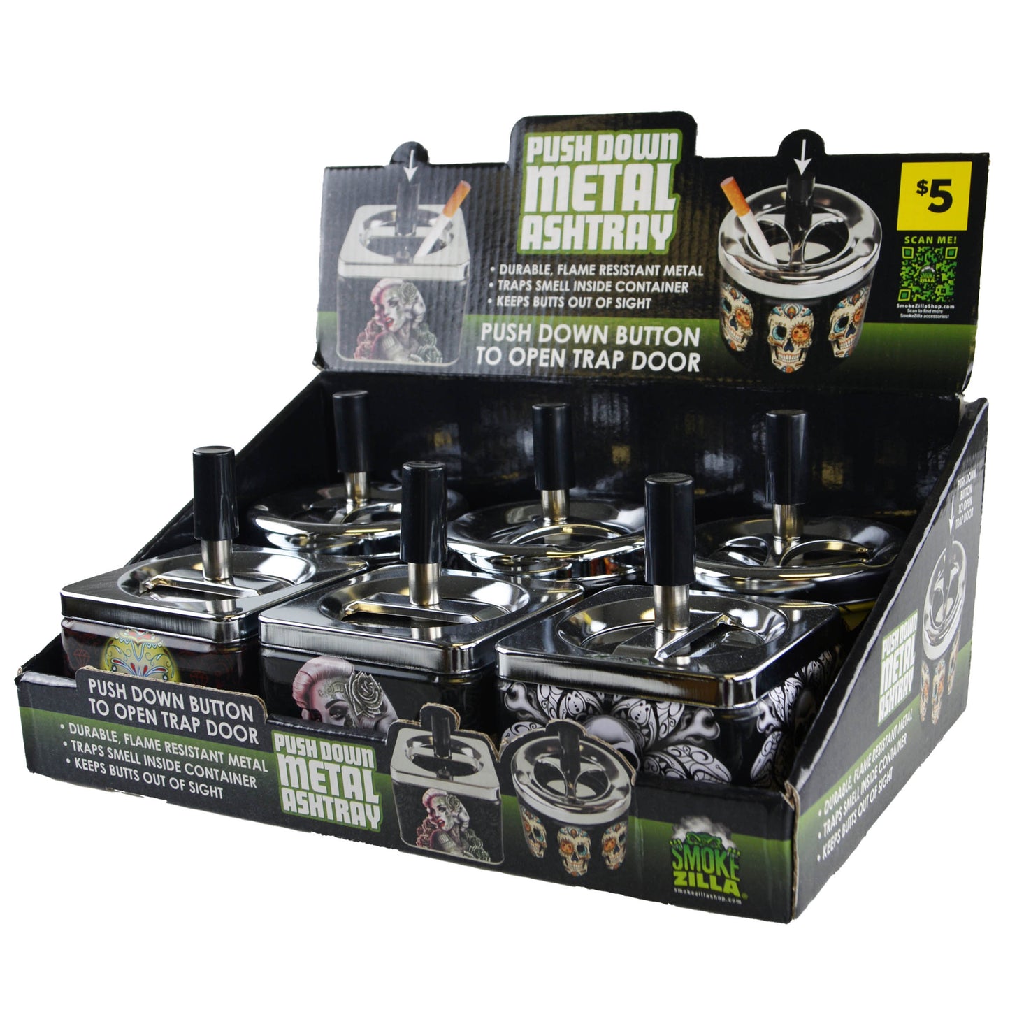 ITEM NUMBER 041420 PUSH DOWN METAL ASHTRAY 6 PIECES PER DISPLAY