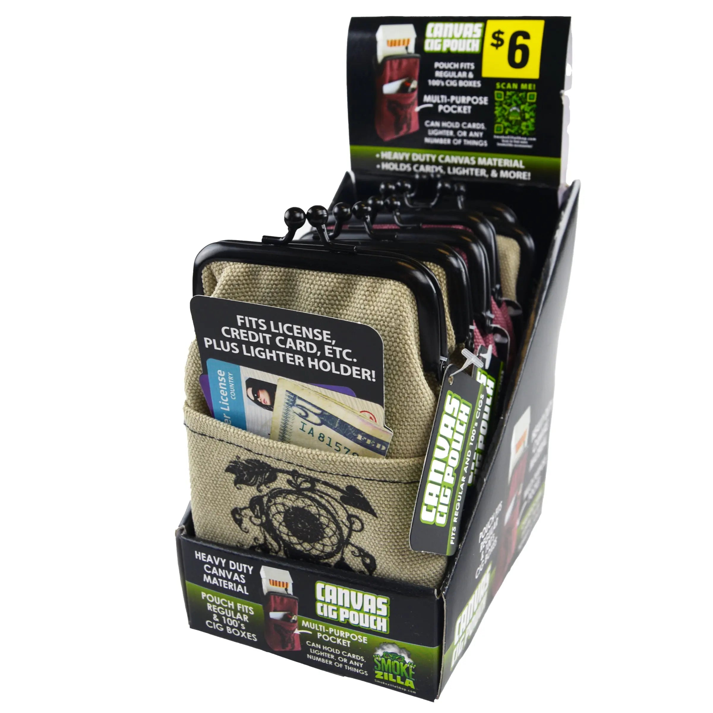 Canvas Cigarette Pouch - 6 Pieces Per Retail Ready Display 41421 SMOKEZILLA